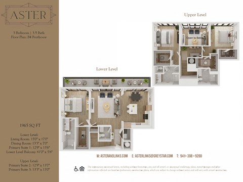 Floor plan for 3 beds, 3.5 baths, 1965 sqft